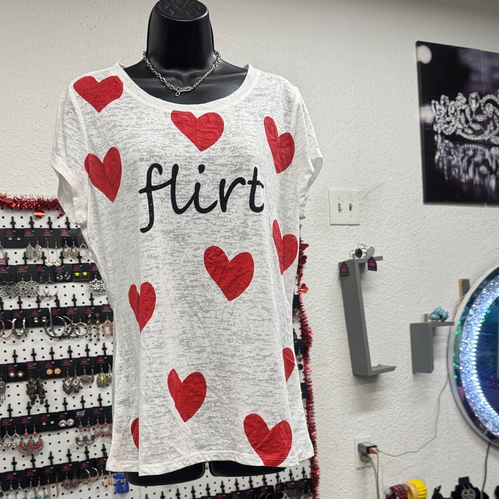 INC International Concepts White and Red Heart Tee
